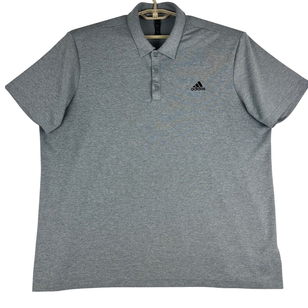 Adidas Polo Shirt Mens 2XL Gray Heathered Short Sleeve Performance Golf Tee